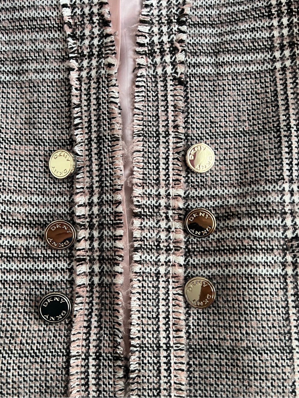 DKNY Pink and Black Plaid Tweed Blazer with Puff Sleeves size 8 - Picture 5 of 9